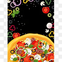 黑色背景创意食物食品披萨背景素材