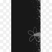 黑色背景下的灰色线条花朵花纹H5背景