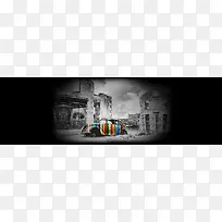 黑色黑白建筑汽车背景banner