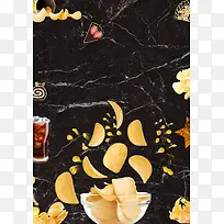 黑色背景薯片番薯美食饮品饮食背景素材