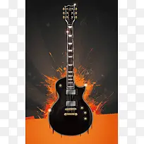橘黄色水墨上的吉他背景素材