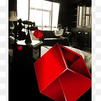 大气红色几何宾馆灰黑色背景素材
