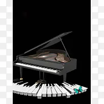 琴键黑色简约钢琴音乐培训班招生宣传