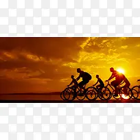 黄昏夕阳骑车背景