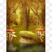 卡通蘑菇森林背景