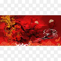 中国风写真洛神赋凤凰祥云血色树木背景