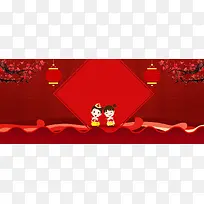 春节小孩纹理红色banner背景