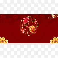 牡丹花卉中国风红色祥云底纹喜庆展板背景素
