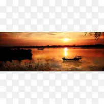 夕阳湖光风景背景图