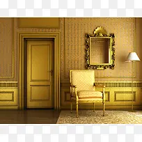 金色的房门与落地灯背景素材
