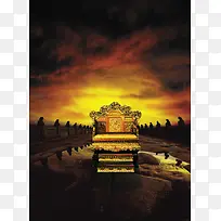 夕阳下金碧辉煌龙椅背景图