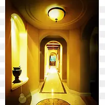 大气酒店走廊金色背景素材