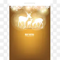 金色发光麋鹿剪影圣诞海报背景素材