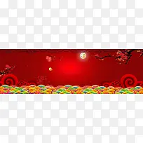 新年扁平红色海报banner背景