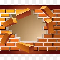 砖红色爆炸墙矢量素材背景图