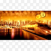 创意夜间辉煌城市快铁背景