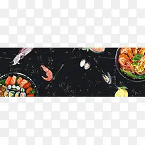 黑色鱼虾寿司美味海鲜食物促销banner