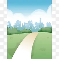 矢量扁平化风景城市绿草地背景