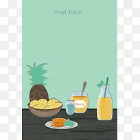 清新美味橙子菠萝汁水果果汁海报背景素材