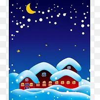 卡通下雪夜晚平安夜海报背景素材