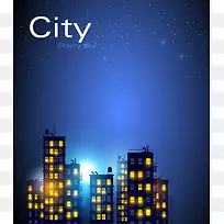 城市灯光剪影夜晚海报背景素材