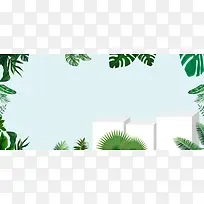 简约美妆蓝色叶子护肤品电商促销banner
