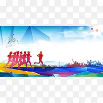 彩色几何剪影马拉松奔跑海报背景素材