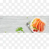 新鲜食品三文鱼豆荚纹理背景banner