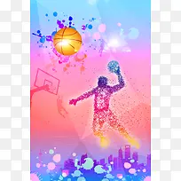 几何渐变打篮球剪影篮球海报背景素材