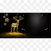圣诞节简约金色麋鹿金带展板背景