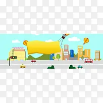 卡通城市童趣蓝色banner背景