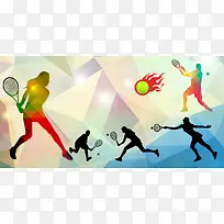 几何渐变网球运动员剪影海报背景素材