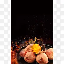 烤红薯黑色简约美食促销海报