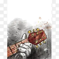卡通手绘吉他音乐节海报背景素材