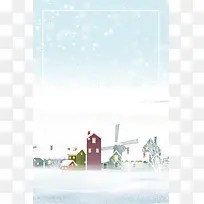 白色文艺背景冬季雪花房屋主题设计
