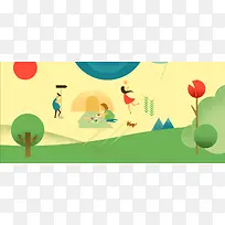 春游踏青扁平化插画海报背景