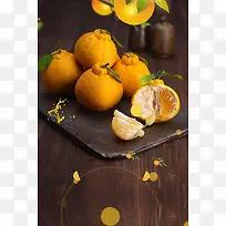 新鲜芦柑木板底纹简约水果美食海报