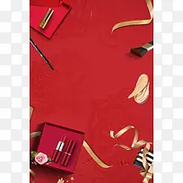 红色简约春季美妆化妆品海报