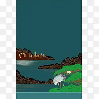 蓝色插画纹理背景
