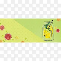 柠檬汁简约拼接卡通手绘绿色背景