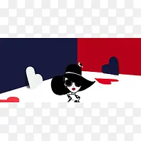 女王节爱心几何购物拼接蓝红banner