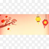 新年快乐松树简约灯笼渐变banner