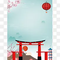 简约樱花花瓣建筑日本扁平灯笼背景素材