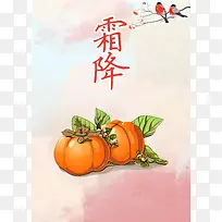 清新简约柿子二十四节气霜降海报