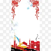 国庆节红色灯笼建筑