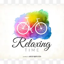 放松时间自行车彩色水墨背景素材