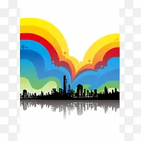 缤纷多彩的彩虹色城市背景