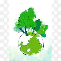 卡通手绘绿色世界环境日海报背景素材