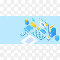 2.5d轴测图商务办公桌工作banner