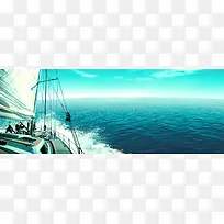 大气蓝色海水轮船背景